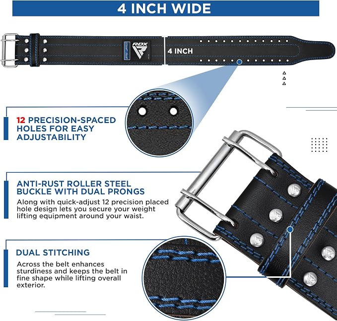 RDX Weight Lifting Belt for Men Women, IPL USPA Approved, 6mm Thick 100% Leather, 4” Powerlifting Back Support, Squat Deadlift Bodybuilding Exercise Fitness Gym Workout Strength Training up to 700 LBS