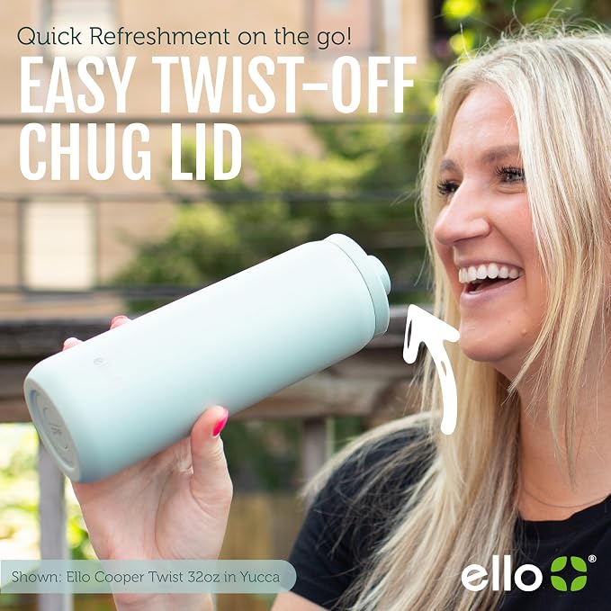 Ello Cooper Twist 32oz Insulated Stainless Steel Chug Water Bottle, Cashmere Pink