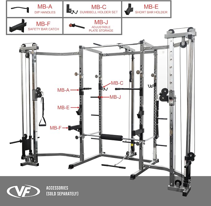 Valor Fitness Power Rack - Squat Rack and Bench Press Power Cage with LAT Pulldown Attachment 2" x 2" Frame - Workout Rack Bundle Options for Complete Weightlifting Home Gym