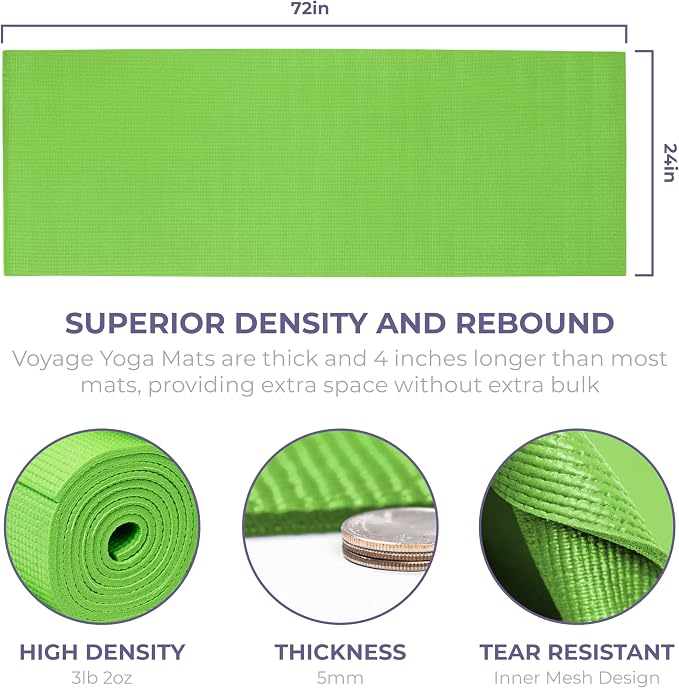 Voyage 5mm Studio Yoga Mats, 6 Pack, 72x24in | Extra Long, Anti-Tear Exercise Mats for Workout, Stretching, Fitness - Non Slip Gym Mats for Home, Schools and Studios