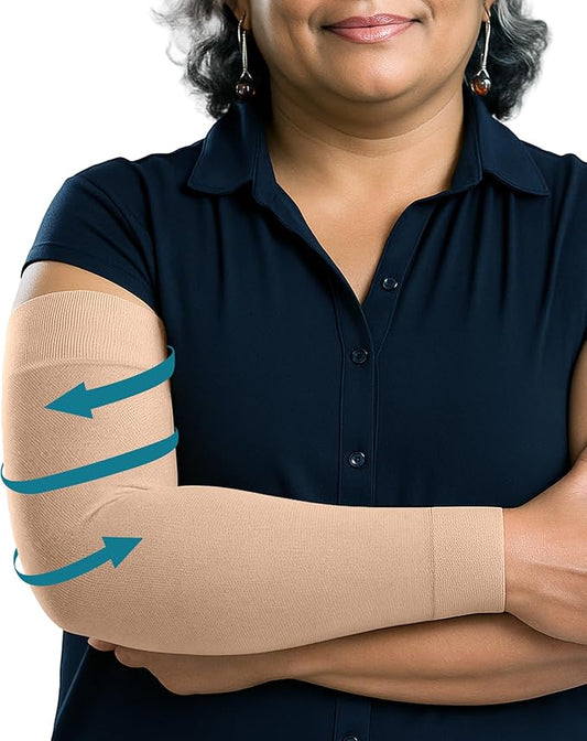 KEMFORD Lymphedema Compression Arm Sleeves for Women - 15–20 mmHg, Without Silicone Grip, 1 Pair, Beige, 3XL – Arm Support for Swelling & Edema