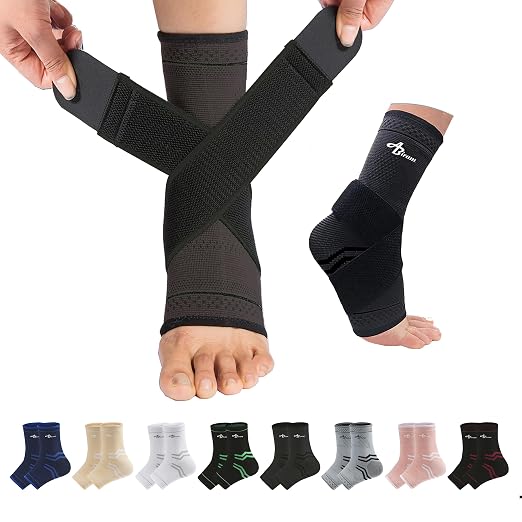 ABIRAM Ankle Brace for Men & Women - Adjustable Compression Sleeve with Wrap, Stability Support & Relief for Sprained Ankle, Plantar Fasciitis & Achilles Tendonitis - Breathable Running & Sports Gear