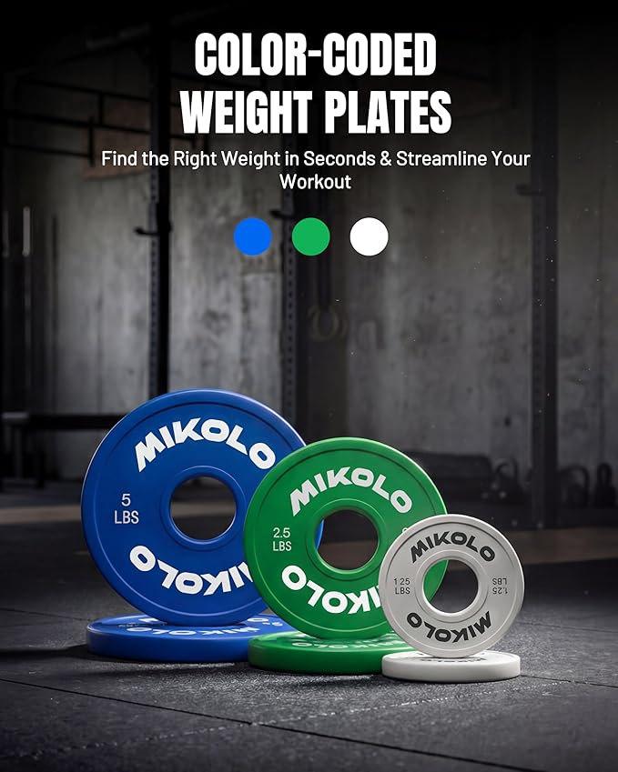 Mikolo Change Weight Plates 1.25LB 2.5LB 5LB Set Fractional Plates Set Bumper Plates for Cross Training Fit 2 Inch Barbells Strength Training Weight Plates