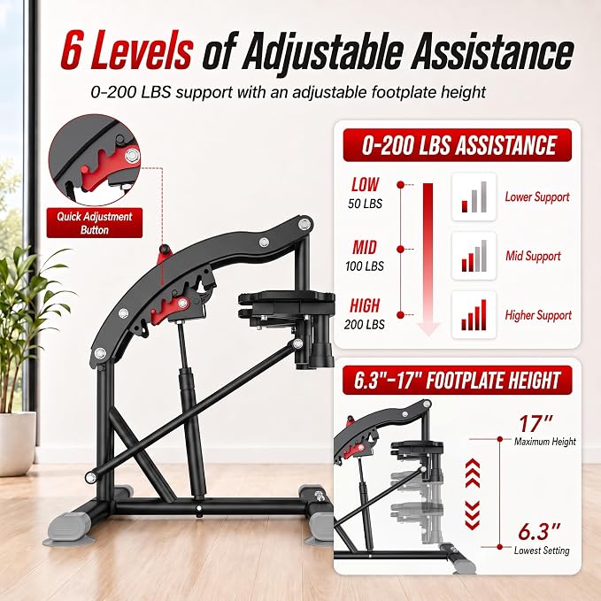 EPHESPORT Pull Up Assist Machine with 6-Level Hydraulic Support | 0–200LB Adjustable Support, Power Tower＆ Dip Station Compatible, 660LB Stable Base, Beginner-friendly strength progression