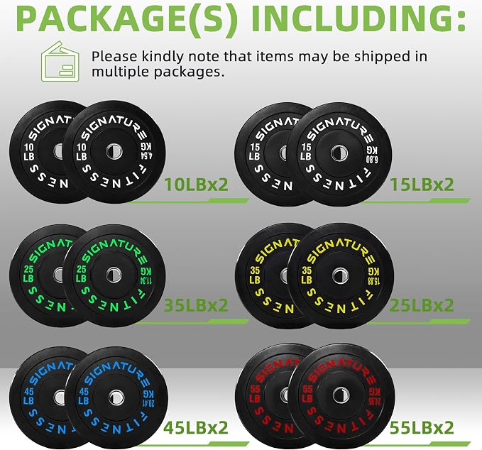 Fitvids 2-Inch Olympic Rubber Weight Plates Sets, Bumper Plates Set Barbell for Strength Training, 160-370 Lbs Multiple Options