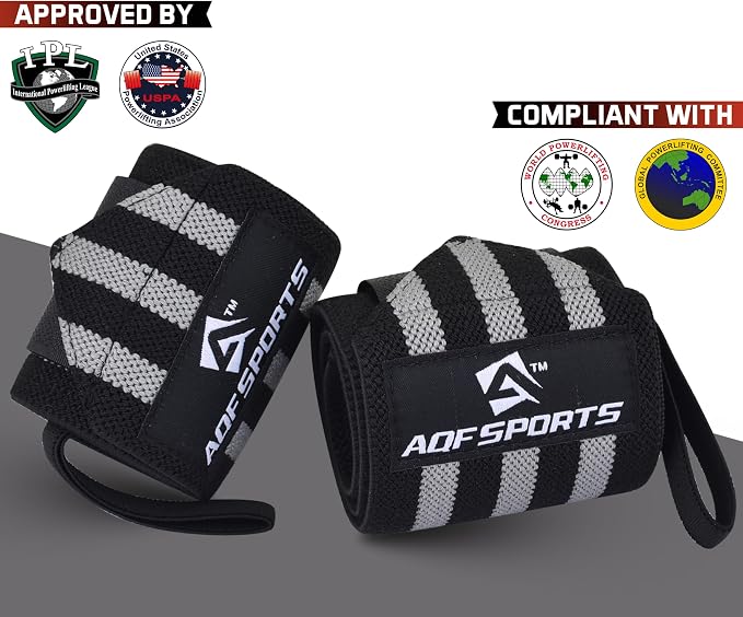 AQF Wrist Wraps for Weightlifting & Powerlifting, 18" USPA Approved (Pair)