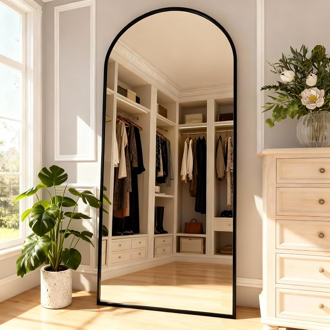 Arched Full Length Mirror 67"x30" Black | Aluminum Frame Shatterproof Glass, Freestanding Leaning Wall Mounted Mirror for Bedroom Living Room Entryway, Modern