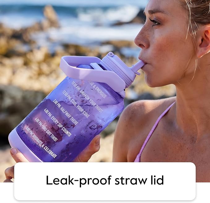 Takeya Motivational Water Bottle with Straw Lid and Time Marker (64 oz, Cloud White) - Leakproof, BPA Free Water Bottle for Daily Intake Tracking