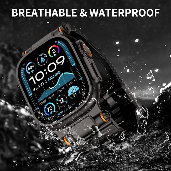 Band Compatible with Apple Watch Ultra 3/2/1 Band 49/46/45/44mm | Metal Connector with Silicone Rugged Strap for iWatch Ultra Series 11/10/9/8/7/6/SE3/SE2/SE/5/4/3/2/1, Black/Black