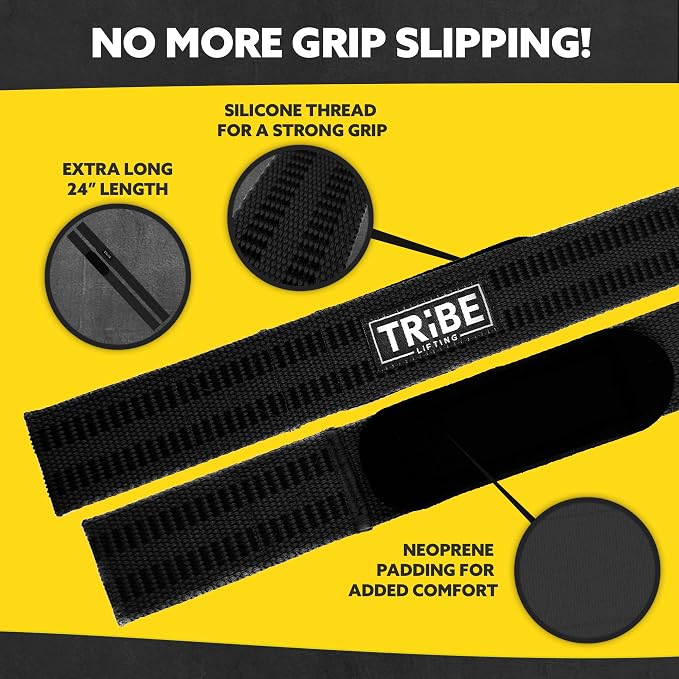 21-Inch Wrist Wraps and 24-Inch Lifting Straps Set for Weightlifting | Heavy-duty wrist support wraps, anti-slip silicone grip straps with padded loops, reinforced stitching for heavy lifts