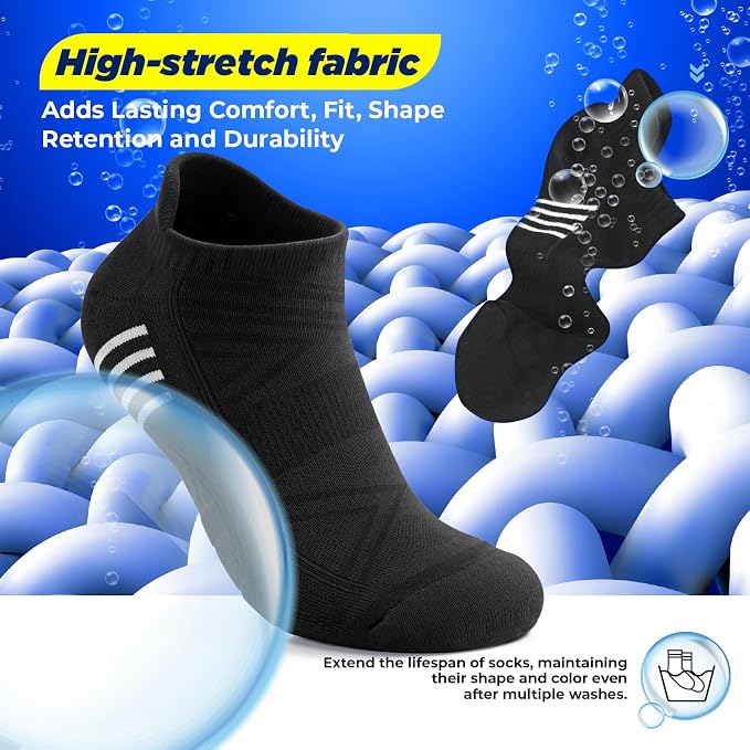 TANSTC Athletic Running Ankle Socks for Men Women, Cushioned Low Cut Sport Tab Socks, 6 Pack