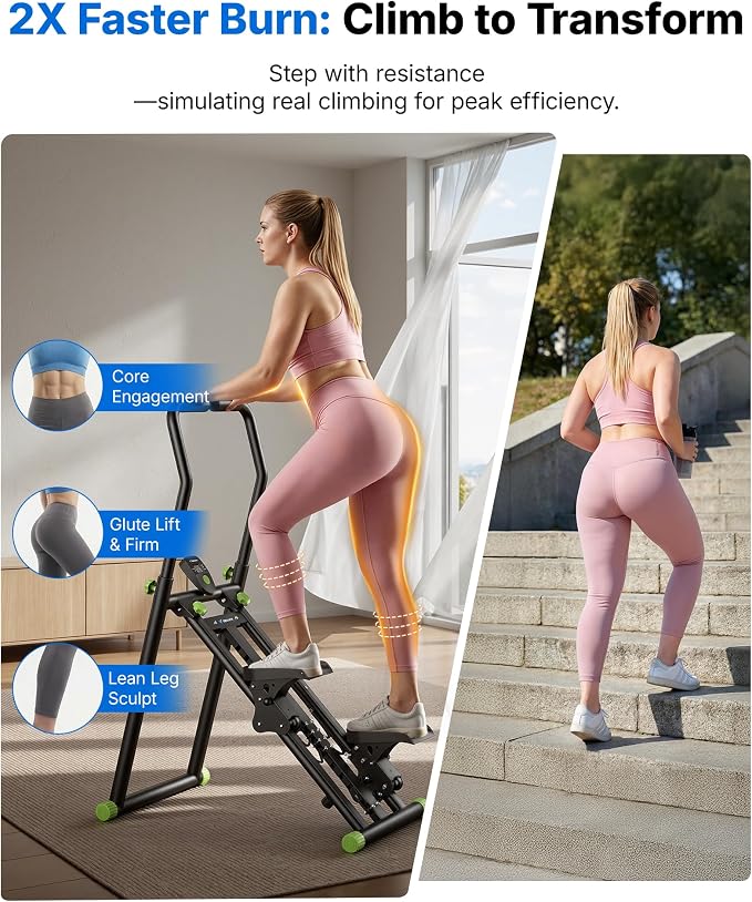 MERACH Stair Stepper with Adjustable Resistance, Foldable Stair Climber | Multi-Level Resistance, 3 Adjustable Angles, Stable Triangle Design, 300 lbs Capacity, Foldable Stair Climber, LCD Monitor