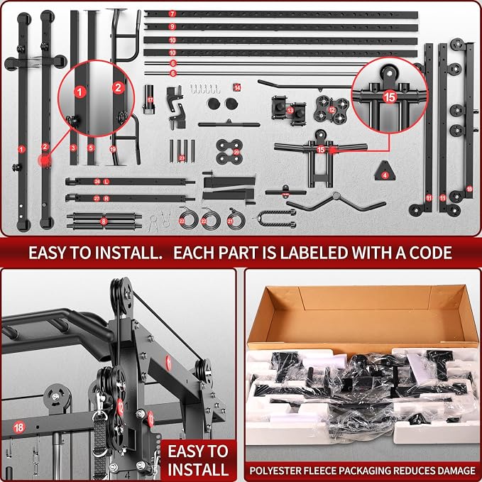 Power Rack Power Cage Multi-Function Squat Rack with Cable Crossover System Selectable More Training Attachment Power Rack for Garage & Home Gym