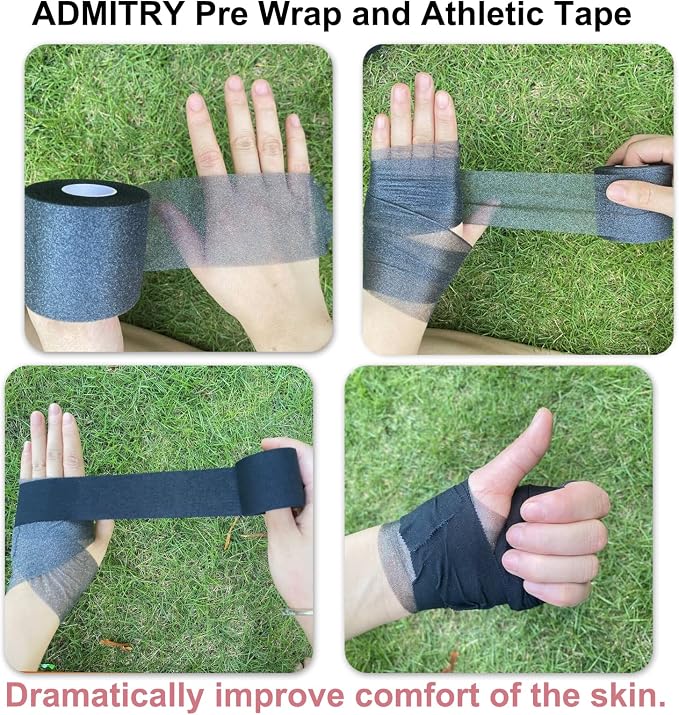 ADMITRY Athletic Tape,5 Pack Black Sports Tape | Strong Stick No Sticky Residue for Hockey Climbing Sports Medical Splints