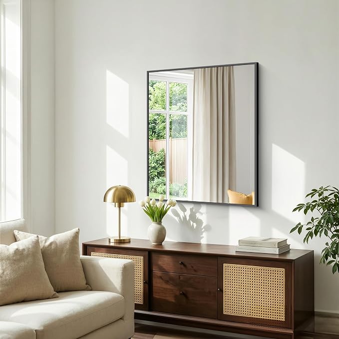 30"x36" Bathroom Mirror for Over Sink, Large Black Rectangle Mirrors for Wall, Black Framed Rectangular Mirror for Living Room Bedroom Bathroom, Hangs Horizontally or Vertically