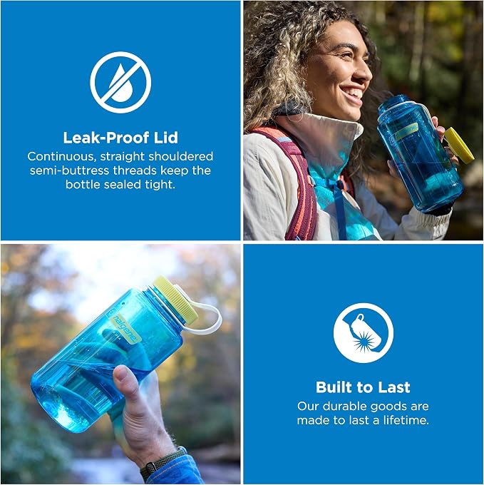 Nalgene 32 oz Wide Mouth Water Bottle, Thrill & Motion, Blue Atoll w/Endive