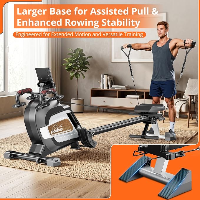 pooboo Magnetic Rowing Machines Rower Foldable with 16 Level Resistance Indoor Rower Machines with Digital Monitor & Transport Wheels for Home Use