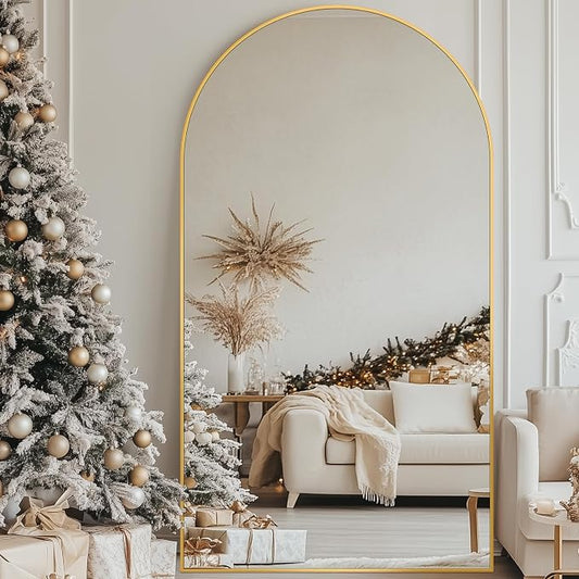 Antok 82" x44” Arched Full Length Floor Mirror, Gold Aluminum Frame, Free Standing/Wall Mount/Leaning for Bedroom, Living Room, Dressing Room