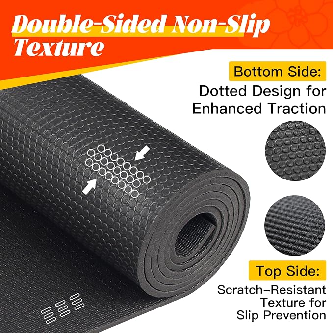 VTORY Extra Thick Large Exercise Mat, 6'x4'/7'x5'/8'x6'/10'x6'x8mm(1/3 inch) , Non-Slip, PVC, Ultra Durable, Heavy-Duty Mat, Shoes-Friendly, High-Density, Large Wide Yoga Mat, Workout Mat for Home Gym, Cardio, Strength, HIIT, MMA