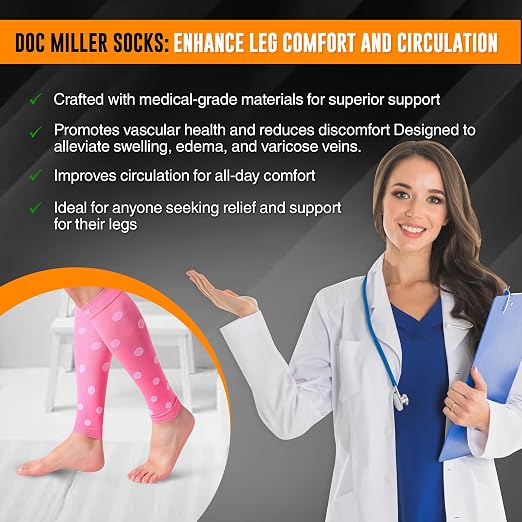 Doc Miller Calf Compression Sleeves 20-30 mmHg for Women & Men, 1 Pair | Footless Compression Socks, Polka Dots Design, Shin Splints Relief, Varicose Veins, Running, Nurses, Travel, Leg Support
