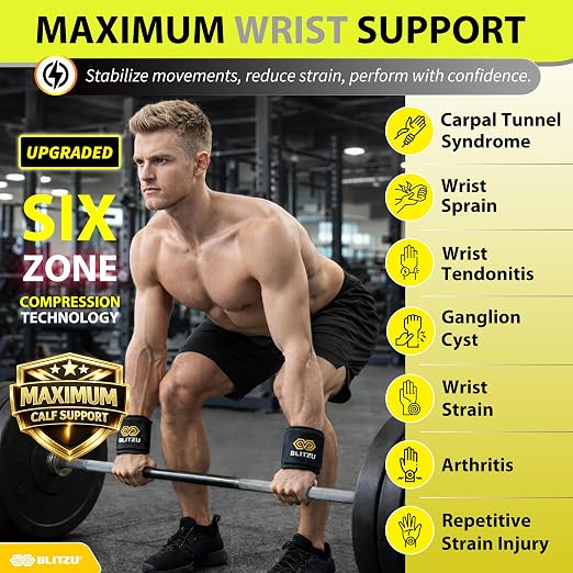 Compression Wrist Wraps, Carpal Tunnel Adjustable Wrist Brace, Men & Women | 2 Pack, Flexible Neoprene, Low-Profile Design, Pain Relief, Arthritis, Tendonitis, Fitness, Office, Sleep Use, Night, Gym