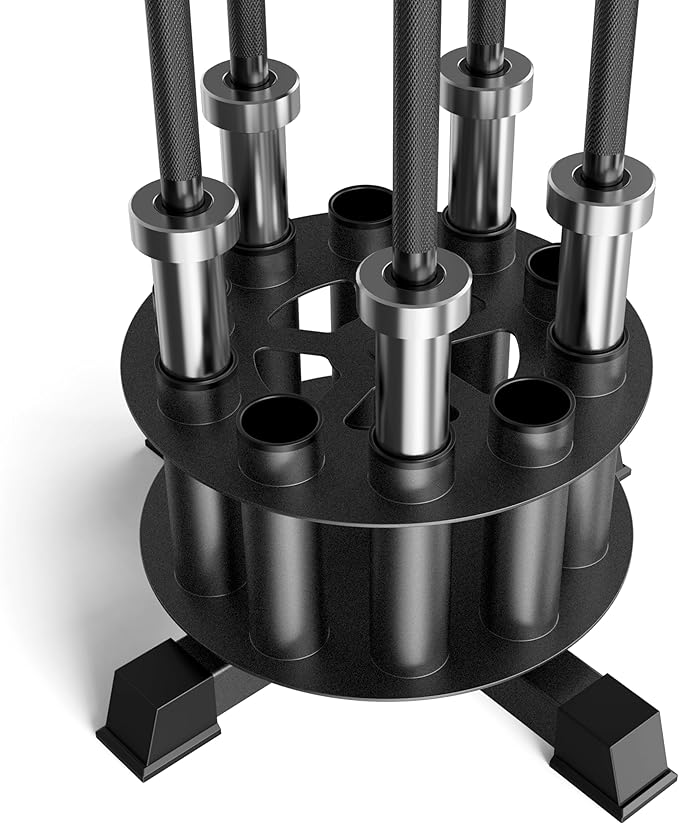EVERYMATE Vertical Barbell Rack - Heavy-Duty Steel Organizer, Barbell Holder Floor Stand, Fits 2" Olympic Bars with Scratch-Resistant Inserts, Space-Saving for Home/Garage/Commercial Gym