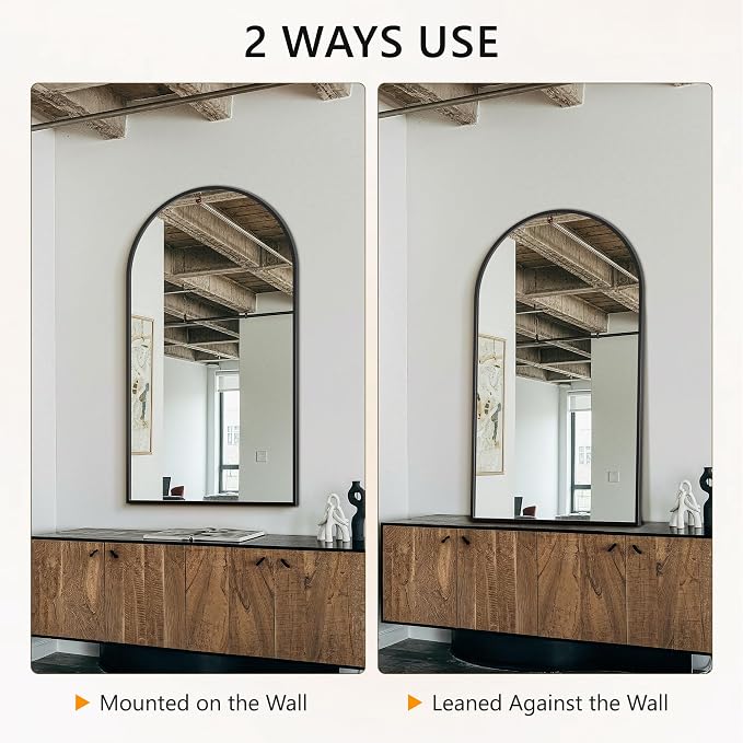 Arched Bathroom Mirror for Wall, 55" x 30" Metal Frame Vanity Mirror, Black | Aluminium Alloy Frame, HD Shatterproof Glass, Hanging or Leaning, for Bathroom Over Sink , Entryway, Bedroom, Living Room