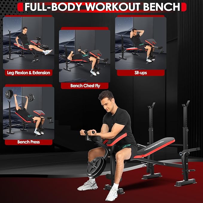 OPPSDECOR 900LBS Weight Bench Set Adjustable Workout Bench for Home Gym | Bench Press, Incline Press, Squat Rack, Leg Developer, Preacher Curl Pad, Fits 6-7ft Barbells, 2-Second Fold, 38-in Rear Rack