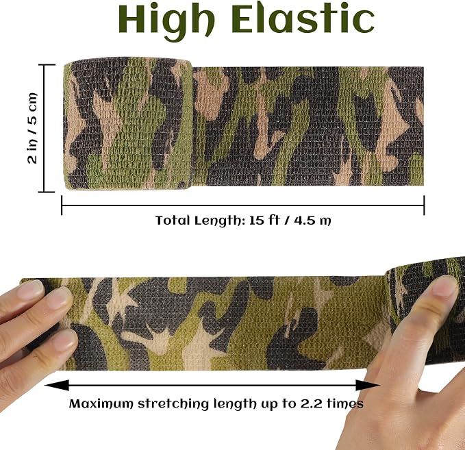 24 Rolls Elastic Self Adhesive Bandage Wrap 2 inch, Breathable Non Woven Cohesive Bandage, Vet Wrap for Dogs, Ankle Sprains Swelling Tape, Sports Athletic Tape (Jungle Camo)