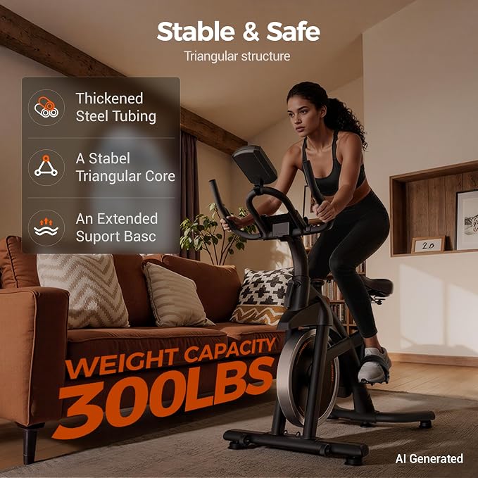 CURSOR FITNESS Exercise Bike, Quiet Belt Drive Stationary Bike for Home with 0-100 Resistance & App, 300 LB High Carbon Steel Training Bike, Indoor Cycling Bike with Tablet Holder and Heart Rate