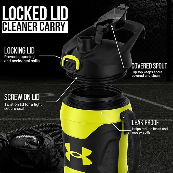 Under Armour Insulated Water Bottle with Handle & Fence Hook, Half Gallon Sports Water Jug, Leak-Resistant & BPA-Free for Baseball, Football & Gym - Hi Vis Yellow/Black, 64oz