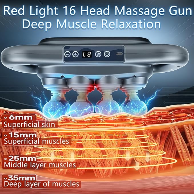 16 Head Massage Gun Deep Tissue, Back Massager for Pain Relief Deep Tissue | 16 Heads, 9 Modes & 9 Intensities, Quiet Operation, Relieves Muscle Pain, Ideal for Back, Neck, Shoulders & Legs