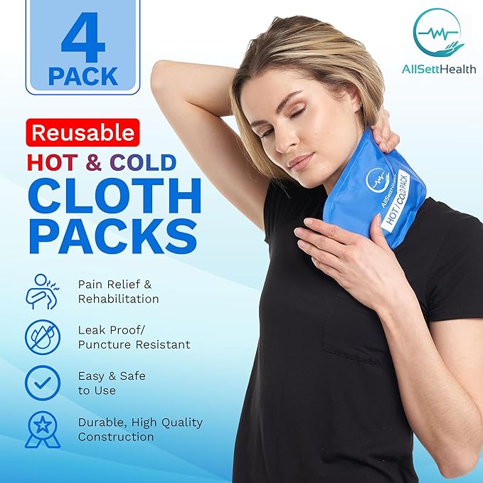 4 Pack Reusable Ice Packs for Injuries, Soft Gel Ice Packs for Sprains | Cold Compress for Swelling and Pain Relief, Bruises and Recovery, 10.5"x5" Leak-Resistant