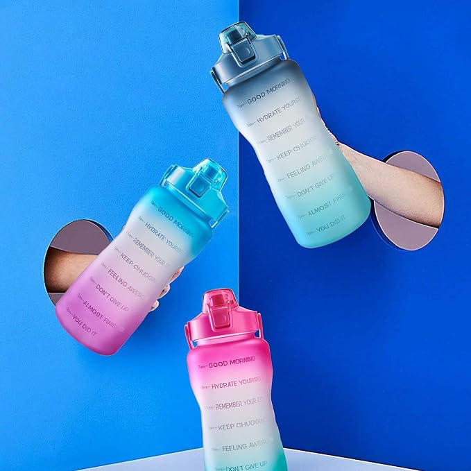 EYQ 64oz/128oz Leakproof Free Drinking Water Bottle with Motivational Time Marker BPA Free for Fitness, Gym and Outdoor Sports