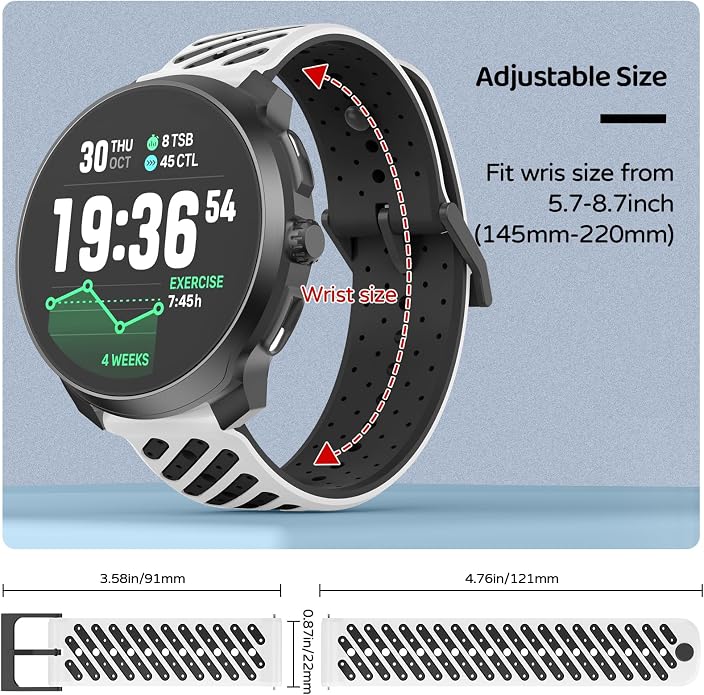 Watch Band for Suunto Race 2/Vertical 2/Run/S/9 Peak/Pro/5 Peak | Soft Silicone 22mm Replacement Bands for Vertical/Race/9 Peak Pro