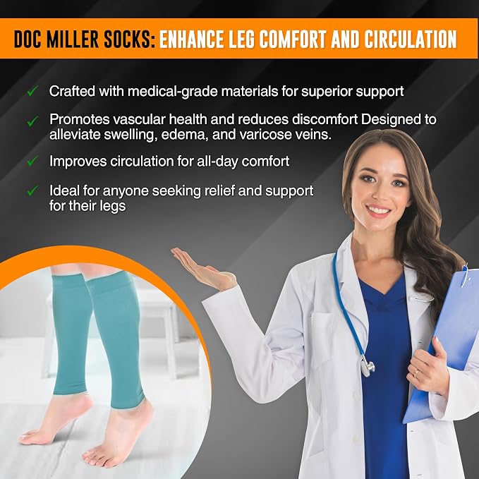 Doc Miller Compression Calf Sleeve for Men & Women, 20-30mmHg | Graduated Support for Running, Shin Splints, Calf Strain, Knee High, Small to 6XL Plus Size