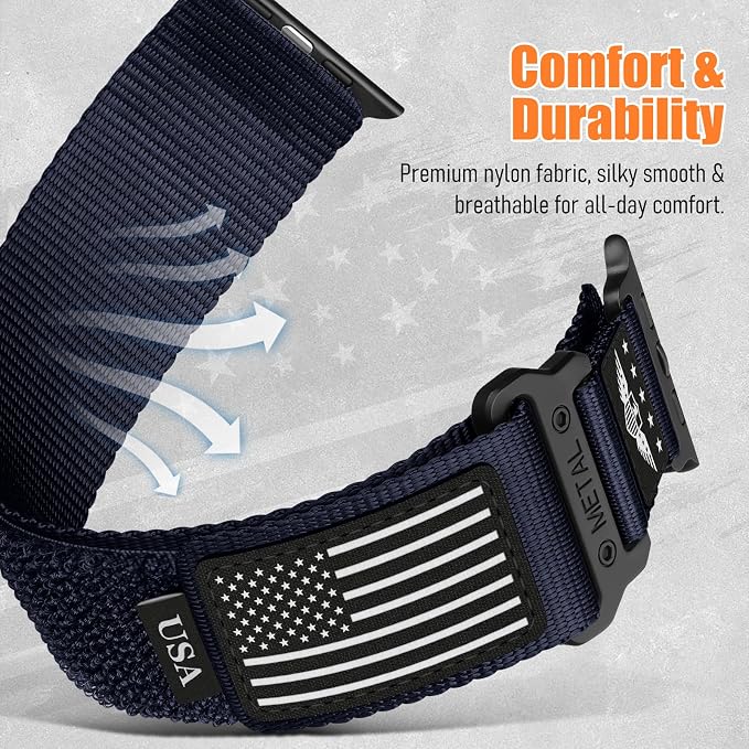 Rugged Nylon for Apple Watch Band for Men Series 11/10/9/8/7/6/SE/5/4/3/2/1 iWatch Bands Man,Soft Woven Adjustable Stars-Stripes Flag Wristbands Strap for Apple Watch SE 3/2/1 42mm 41mm 40mm 38mm
