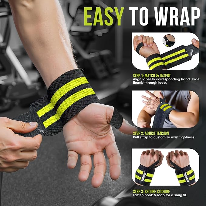 WSAKOUE Weightlifting Wrist Wraps - 18" Professional Wrist Support with Heavy-Duty Thumb Loop for Powerlifting, Bench Press & Strength Training- Adjustable Gym Wrist Straps for Men & Women