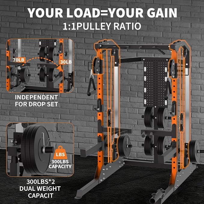 Garvee Power Cage 2000LB Power Rack with Independent Dual Pulley System