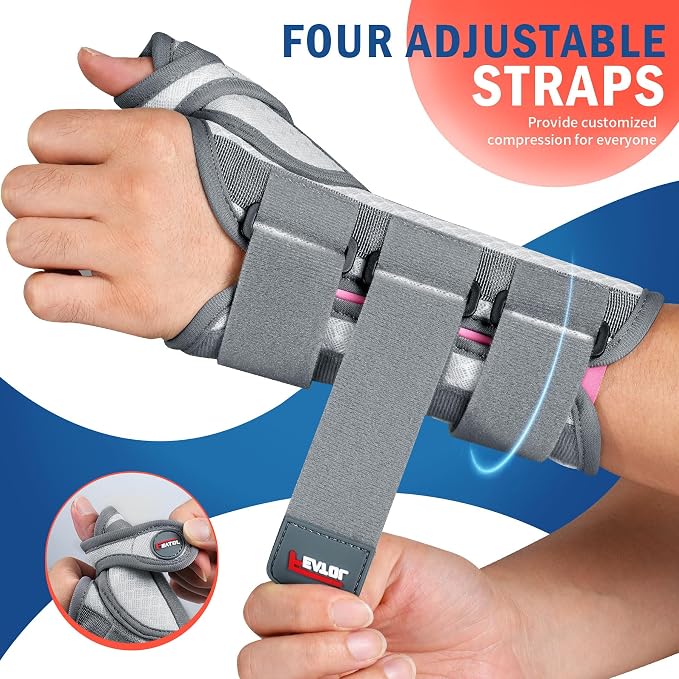 FEATOL Carpal Tunnel Wrist Brace Night Support, Thumb Spica Splint Right Hand for De Quervains Tenosynovitis, Tendonitis, Thumb Brace for Women Men, White Pink, Large/XLarge