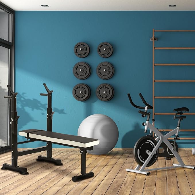 BalanceFrom Steel Weight Bench w/ Squat Rack in Multiple Colors, 400 lb User Capacity - Foldable Home Gym Equipment for Range of Workouts w/ 6-Position Barbell Holder & Adjustable Seat and Recliner
