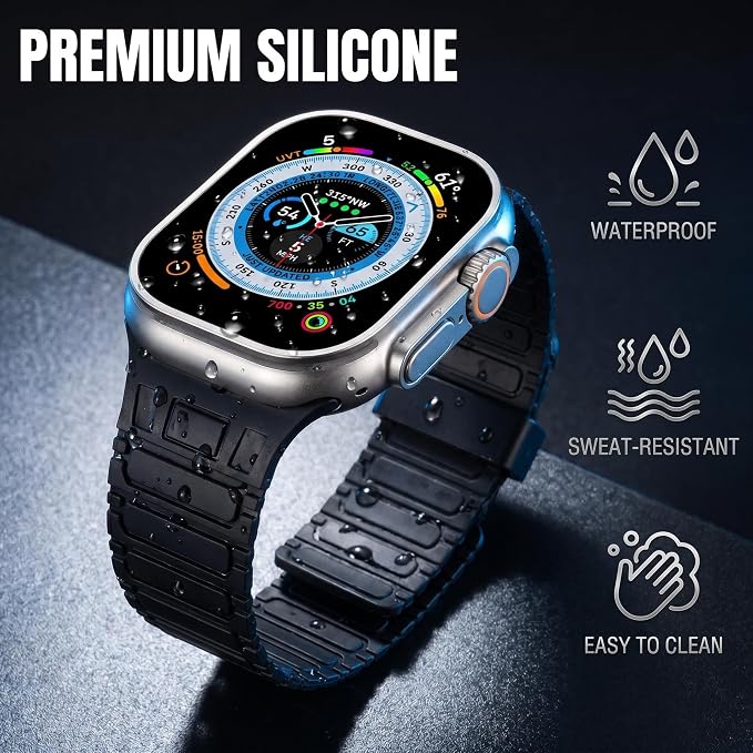 Magnetic Band Compatible with Apple Watch Ultra 3/2/1 Band for Men 49mm 46mm 45mm 44mm 42mm, Silicone Sport Waterproof Loop Strap Magnet Link for iWatch Series SE 11 10 9 8 7 6 5 4 3 2 1(Black)