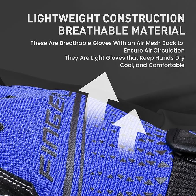 FINGER TEN Workout Gloves Full Finger with Padding 1 Pair | Shock Absorbing Palm Support, Non-Slip Extra Grip Control, Breathable Flexible Fit, for Exercise Weight Lifting Fitness
