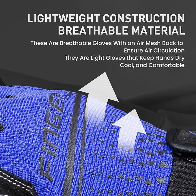FINGER TEN Workout Gloves Full Finger with Padding 1 Pair | Shock Absorbing Palm Support, Non-Slip Extra Grip Control, Breathable Flexible Fit, for Exercise Weight Lifting Fitness