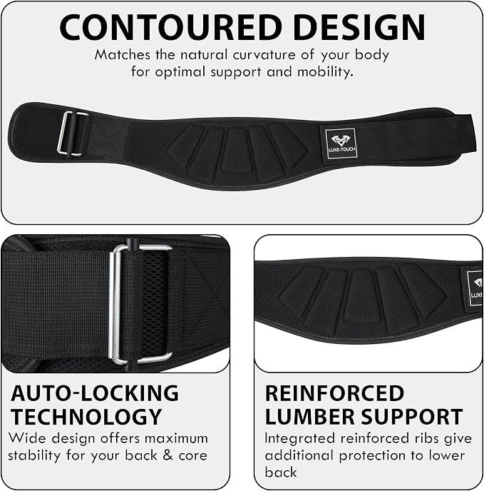 6" Auto lock Breathable Weightlifting Belt, Weight Lifting Back Support, Workout Back Support for Lifting, Fitness, Cross Training and Powerlifting. Gym Belt for Squats, Deadlift for Men & Women