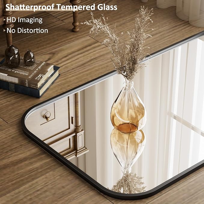 Full Length Mirror 56"x21" Arched Floor Standing Large Mirrors | Full Body Mirror with Stand - with Aluminum Frame for Bedroom Living Room, Black
