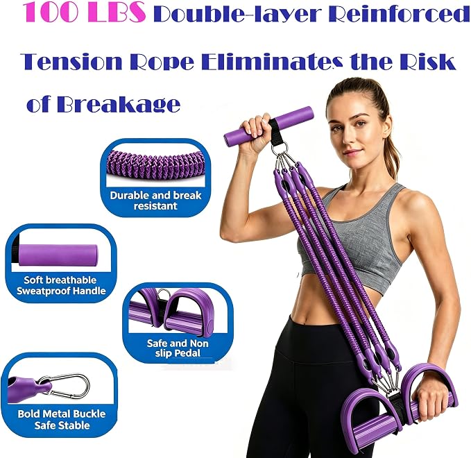 Resistance Band with Handle 100LBS Pedal Resistance Bands for Pilates Yoga Physical Therapy Leg,Abdomen,Waist,Arm,Workout Bands Exercise Resistance Bands Set for Women