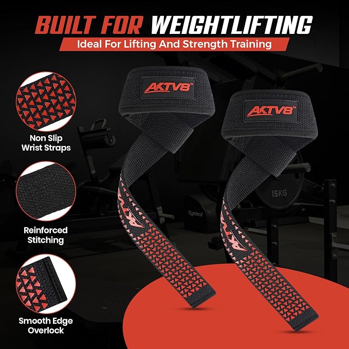 AKTV8 Lifting Straps for Deadlifts, 23 inch 4mm Padded Wrist Straps for Gym | Stronger Grip During Weight Lifting & Powerlifting, Heavy Duty Polyester-Cotton Gym Straps for Pull Ups, Rows & Heavier Lifts