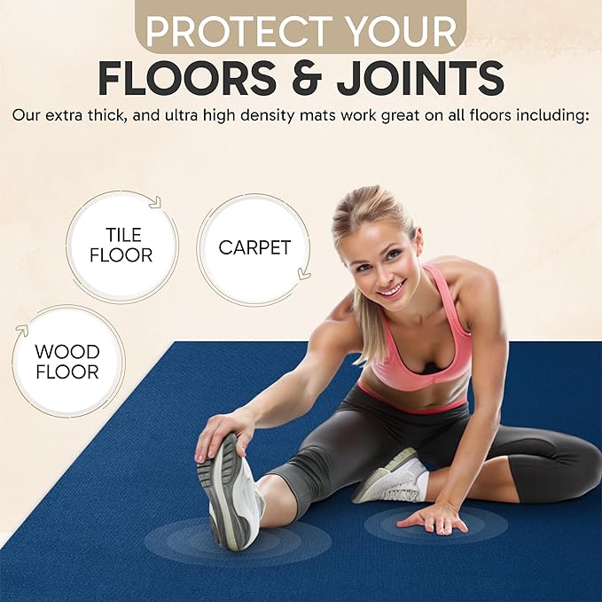 Gorilla Mats Large Exercise Mat – 6'x4', 7'x4', 7'x5', 8'x4', 10'x4' (1/4" Thick) – Ultra Durable Workout Mat for Home Gym Flooring – Non-Slip, Flat Fitness, Yoga & Weight Lifting Floor Mat