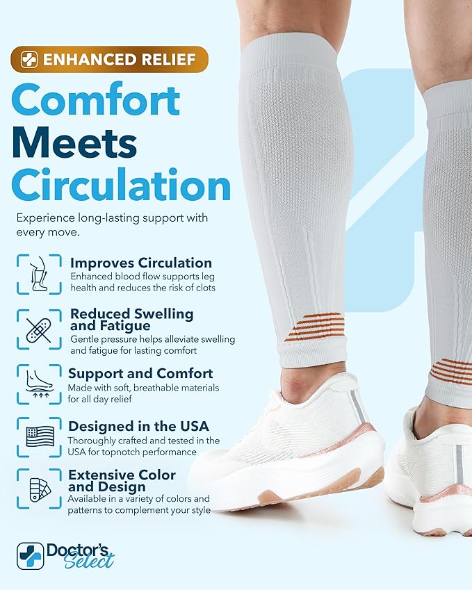 Doctor's Select 2 Pairs Copper Calf Compression Sleeve - Leg Compression Sleeves for Women & Men, Shin Splint Relief